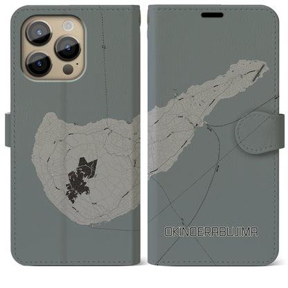 【沖永良部島（鹿児島県）】地図柄iPhoneケース（手帳タイプ）モノトーン・iPhone 14 Pro Max 用