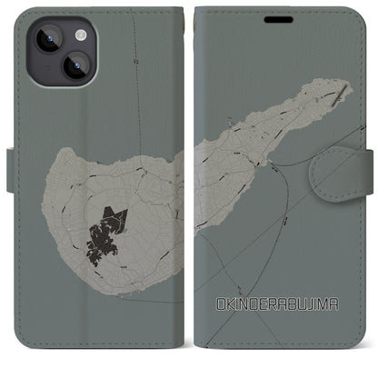 【沖永良部島（鹿児島県）】地図柄iPhoneケース（手帳タイプ）モノトーン・iPhone 14 Plus 用