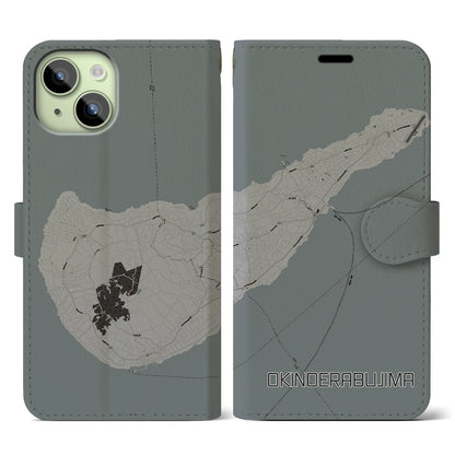 【沖永良部島（鹿児島県）】地図柄iPhoneケース（手帳タイプ）モノトーン・iPhone 15 用
