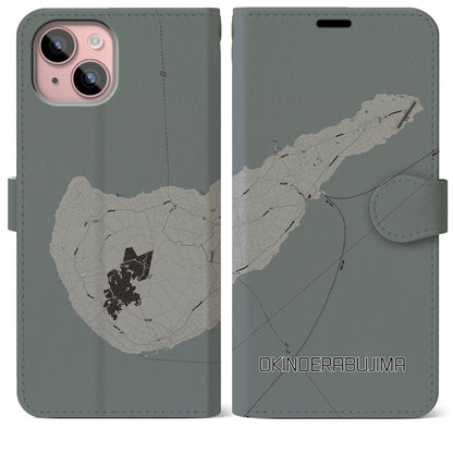 【沖永良部島（鹿児島県）】地図柄iPhoneケース（手帳タイプ）モノトーン・iPhone 15 Plus 用