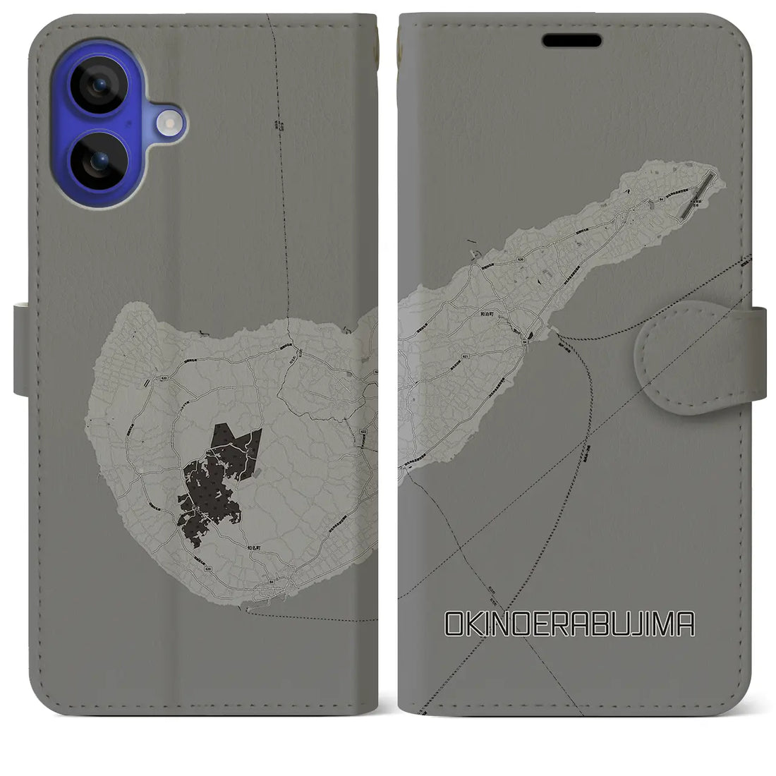 【沖永良部島(鹿児島県)】地図柄iPhoneケース(手帳タイプ)モノトーン・iPhone 16 Pro Max 用