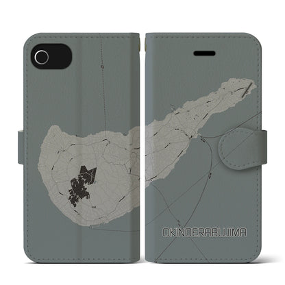 【沖永良部島（鹿児島県）】地図柄iPhoneケース（手帳タイプ）モノトーン・iPhone SE（第3 / 第2世代） / 8 / 7 / 6s / 6 用