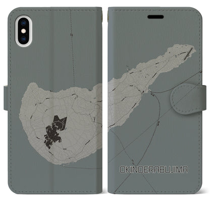 【沖永良部島（鹿児島県）】地図柄iPhoneケース（手帳タイプ）モノトーン・iPhone XS Max 用