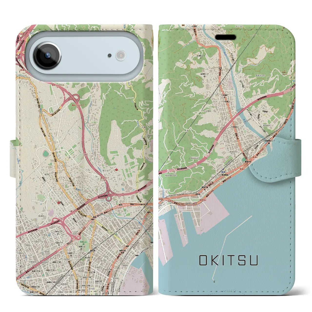 【興津（静岡県）】地図柄iPhoneケース（手帳タイプ）モノトーン・iPhone 17 Pro Max 用