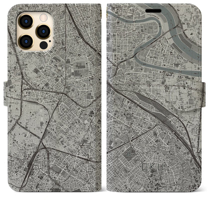 【尾久（東京都）】地図柄iPhoneケース（手帳タイプ）モノトーン・iPhone 12 Pro Max 用