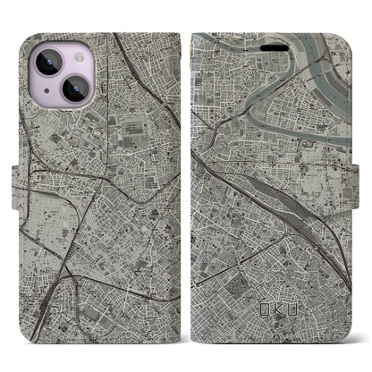 【尾久（東京都）】地図柄iPhoneケース（手帳タイプ）モノトーン・iPhone 14 用