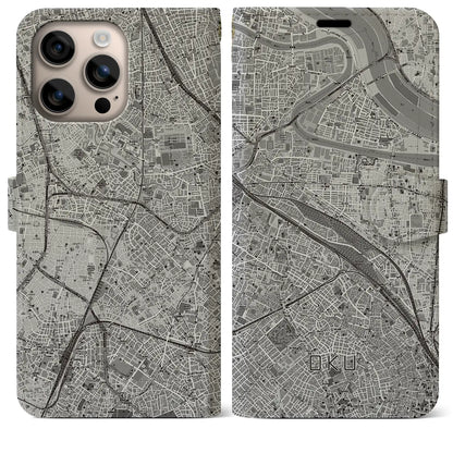 【尾久（東京都）】地図柄iPhoneケース（手帳タイプ）モノトーン・iPhone 16 Plus 用