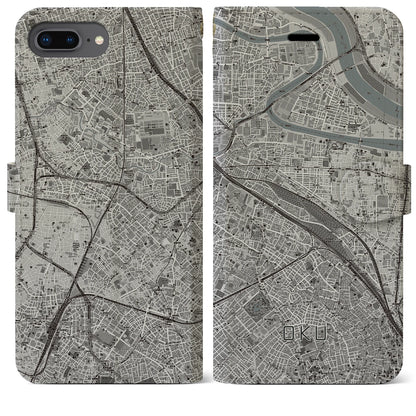 【尾久（東京都）】地図柄iPhoneケース（手帳タイプ）モノトーン・iPhone 8Plus /7Plus / 6sPlus / 6Plus 用