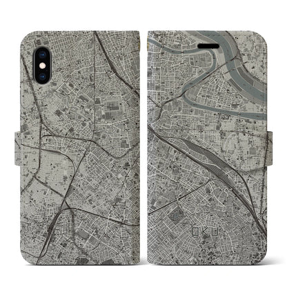 【尾久（東京都）】地図柄iPhoneケース（手帳タイプ）モノトーン・iPhone XS / X 用