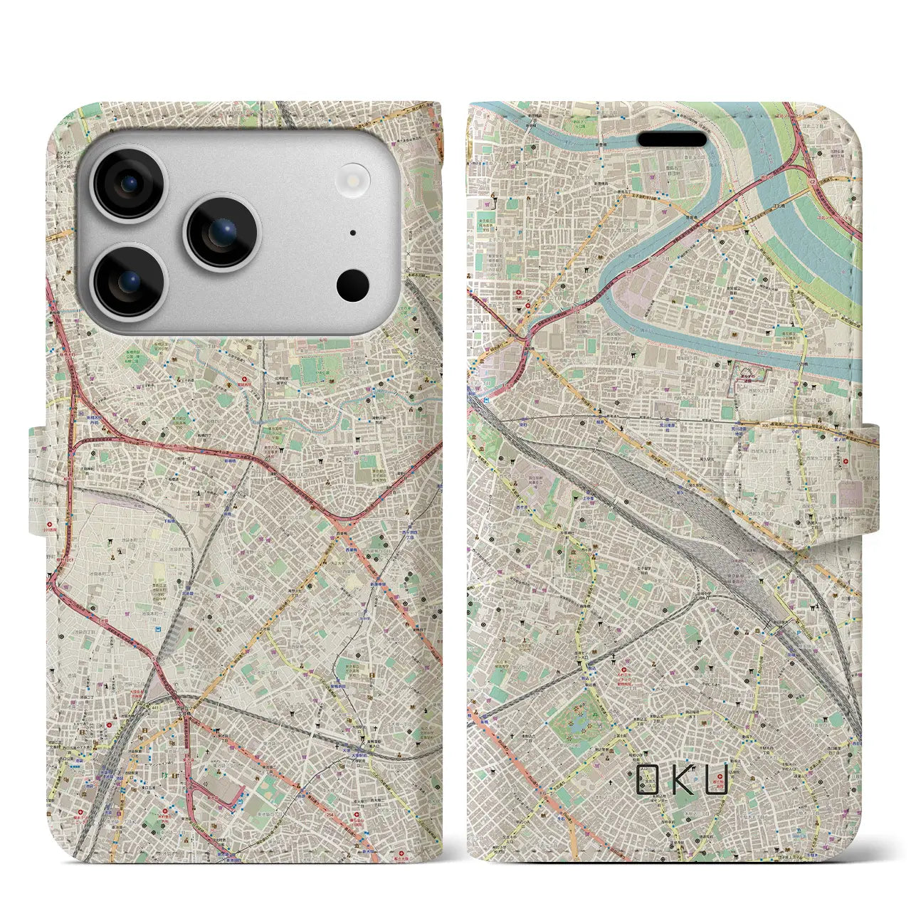 【尾久（東京都）】地図柄iPhoneケース（手帳タイプ）