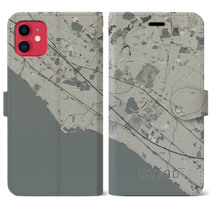 【大久保（兵庫県）】地図柄iPhoneケース（手帳タイプ）モノトーン・iPhone 11 用