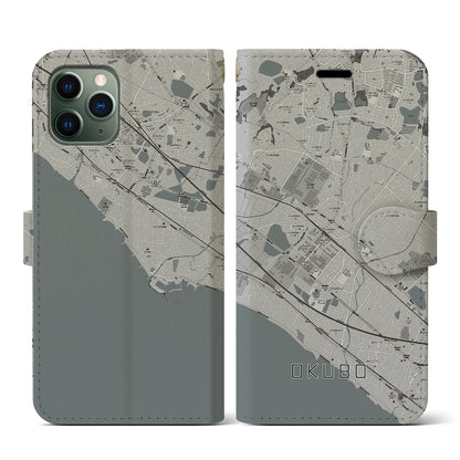 【大久保（兵庫県）】地図柄iPhoneケース（手帳タイプ）モノトーン・iPhone 11 Pro 用