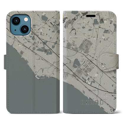 【大久保（兵庫県）】地図柄iPhoneケース（手帳タイプ）モノトーン・iPhone 13 用