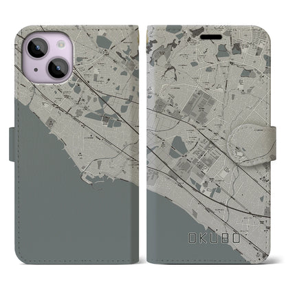 【大久保（兵庫県）】地図柄iPhoneケース（手帳タイプ）モノトーン・iPhone 14 用