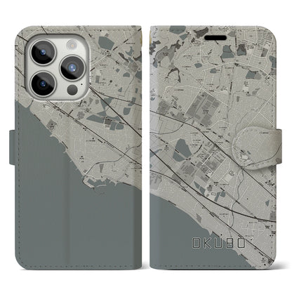 【大久保（兵庫県）】地図柄iPhoneケース（手帳タイプ）モノトーン・iPhone 15 Pro 用