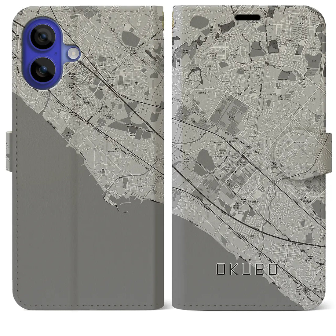 【大久保(兵庫県)】地図柄iPhoneケース(手帳タイプ)モノトーン・iPhone 16 Pro Max 用