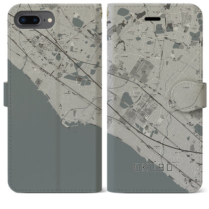 【大久保（兵庫県）】地図柄iPhoneケース（手帳タイプ）モノトーン・iPhone 8Plus /7Plus / 6sPlus / 6Plus 用