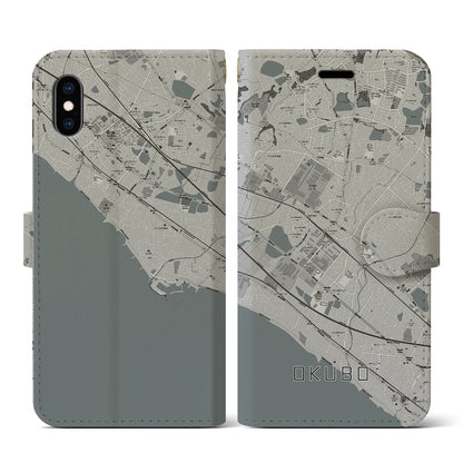 【大久保（兵庫県）】地図柄iPhoneケース（手帳タイプ）モノトーン・iPhone XS / X 用