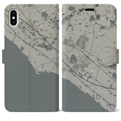 【大久保（兵庫県）】地図柄iPhoneケース（手帳タイプ）モノトーン・iPhone XS Max 用