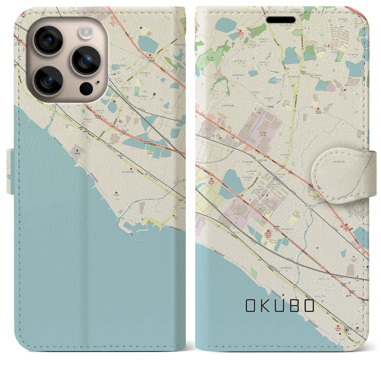 【大久保（兵庫県）】地図柄iPhoneケース（手帳タイプ）ナチュラル・iPhone 16 Plus 用