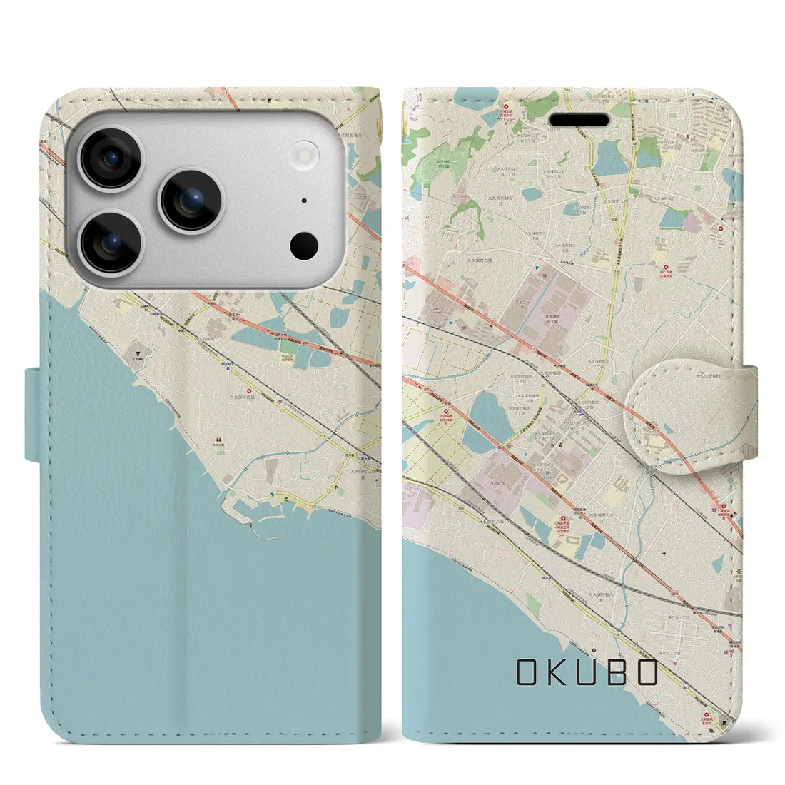 【大久保（兵庫県）】地図柄iPhoneケース（手帳タイプ）モノトーン・iPhone 17 Pro Max 用