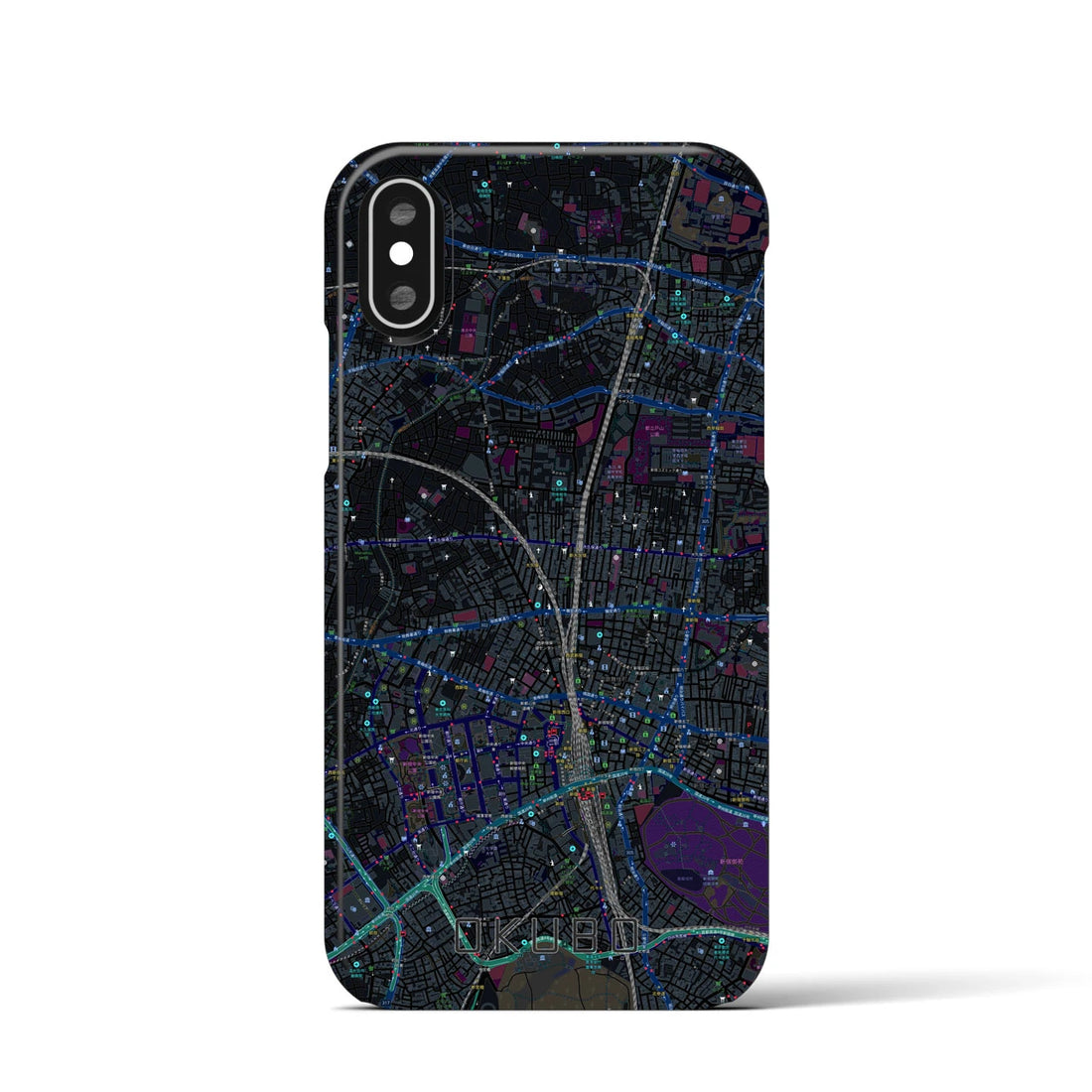 【大久保（東京都）】地図柄iPhoneケース（バックカバータイプ）ブラック・iPhone XS / X 用