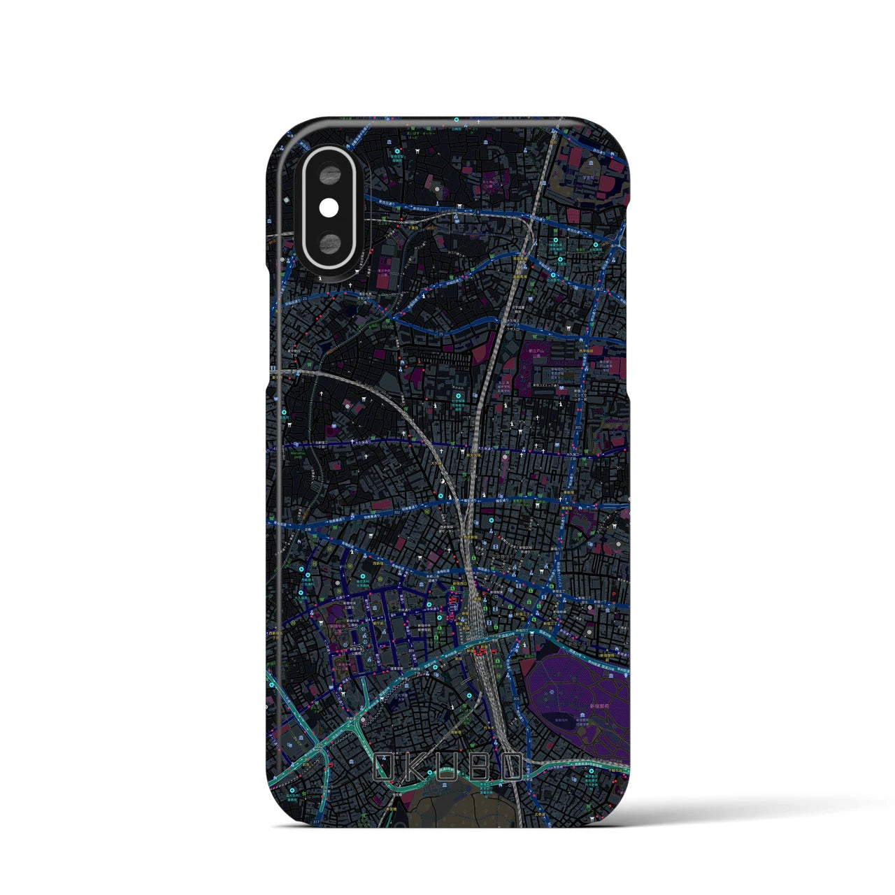 【大久保（東京都）】地図柄iPhoneケース（バックカバータイプ）ブラック・iPhone XS / X 用