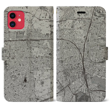 【大久保（東京都）】地図柄iPhoneケース（手帳タイプ）モノトーン・iPhone 11 用