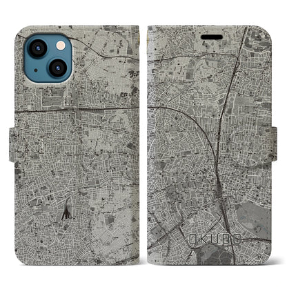 【大久保（東京都）】地図柄iPhoneケース（手帳タイプ）モノトーン・iPhone 13 用