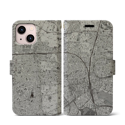 【大久保（東京都）】地図柄iPhoneケース（手帳タイプ）モノトーン・iPhone 13 mini 用