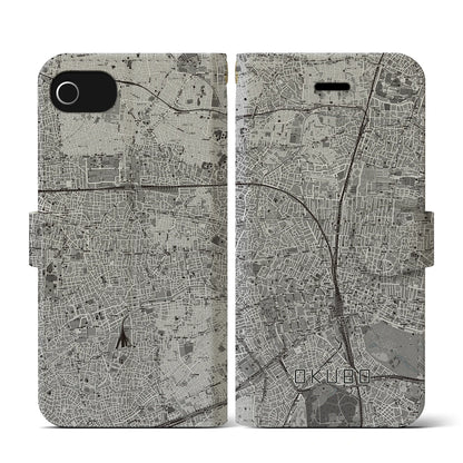 【大久保（東京都）】地図柄iPhoneケース（手帳タイプ）モノトーン・iPhone SE（第3 / 第2世代） / 8 / 7 / 6s / 6 用
