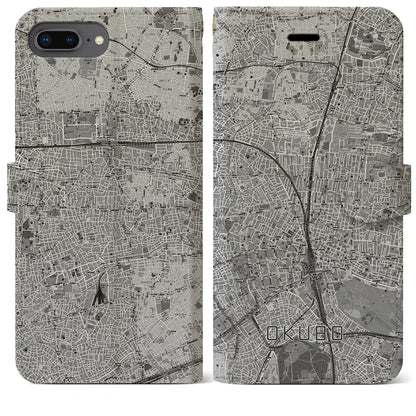 【大久保（東京都）】地図柄iPhoneケース（手帳タイプ）モノトーン・iPhone 8Plus /7Plus / 6sPlus / 6Plus 用
