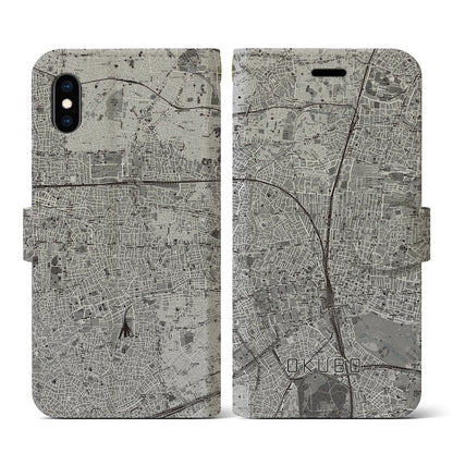 【大久保（東京都）】地図柄iPhoneケース（手帳タイプ）モノトーン・iPhone XS / X 用