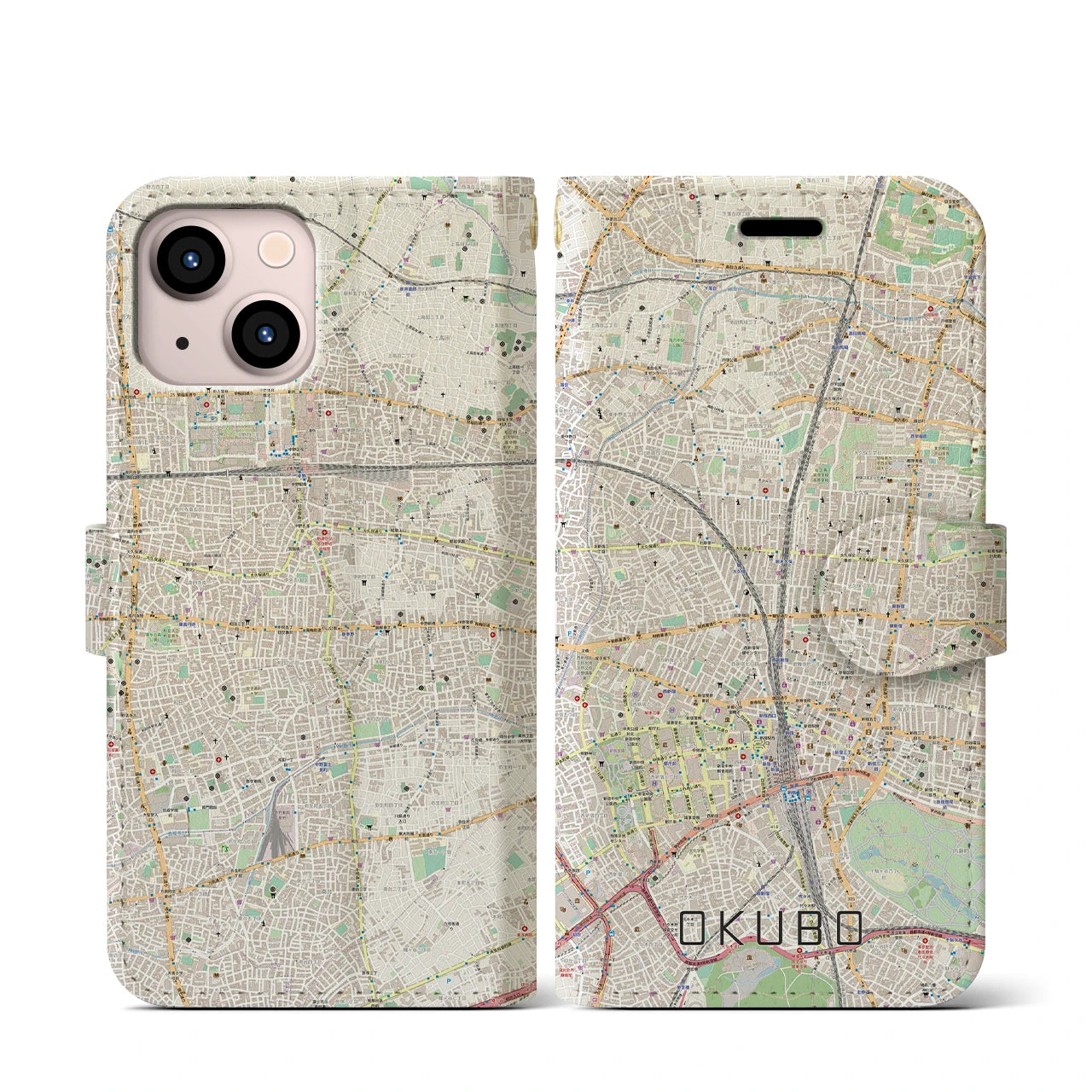 【大久保（東京都）】地図柄iPhoneケース（手帳タイプ）