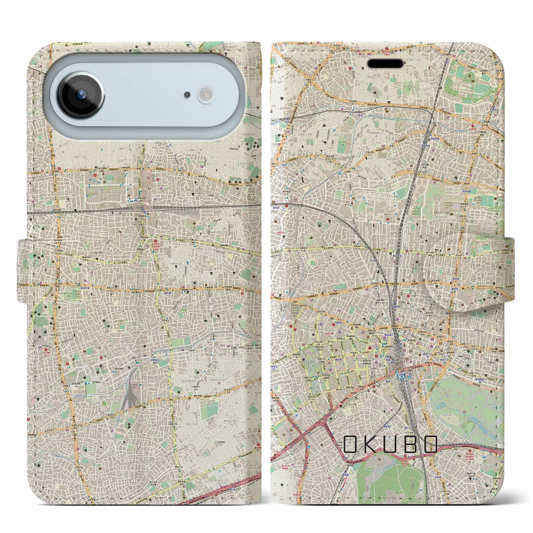 【大久保（東京都）】地図柄iPhoneケース（手帳タイプ）モノトーン・iPhone 17 Pro Max 用