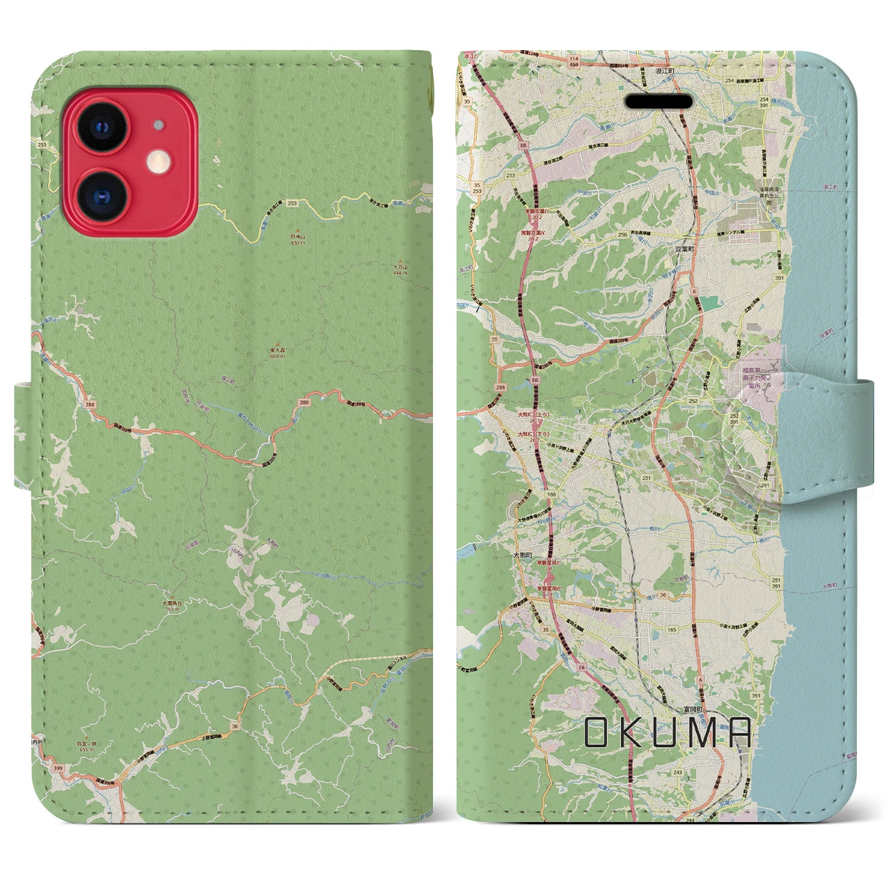 【大熊（福島県）】地図柄iPhoneケース（手帳タイプ）