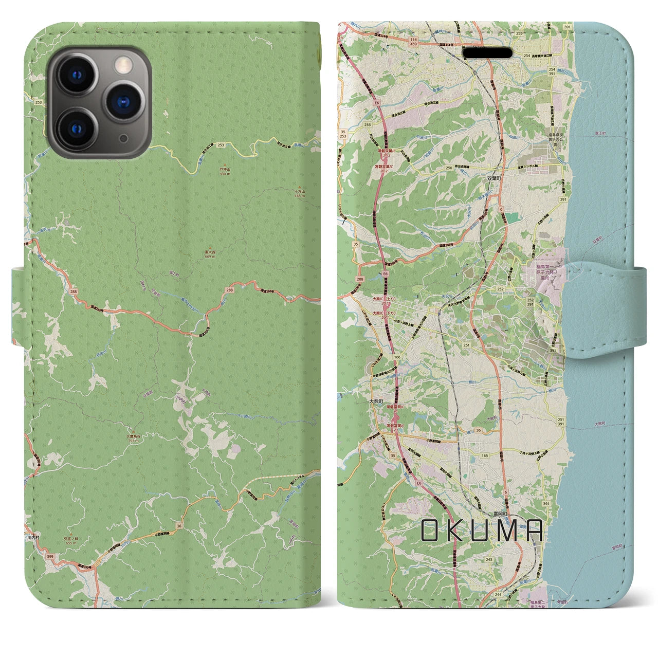 【大熊（福島県）】地図柄iPhoneケース（手帳タイプ）
