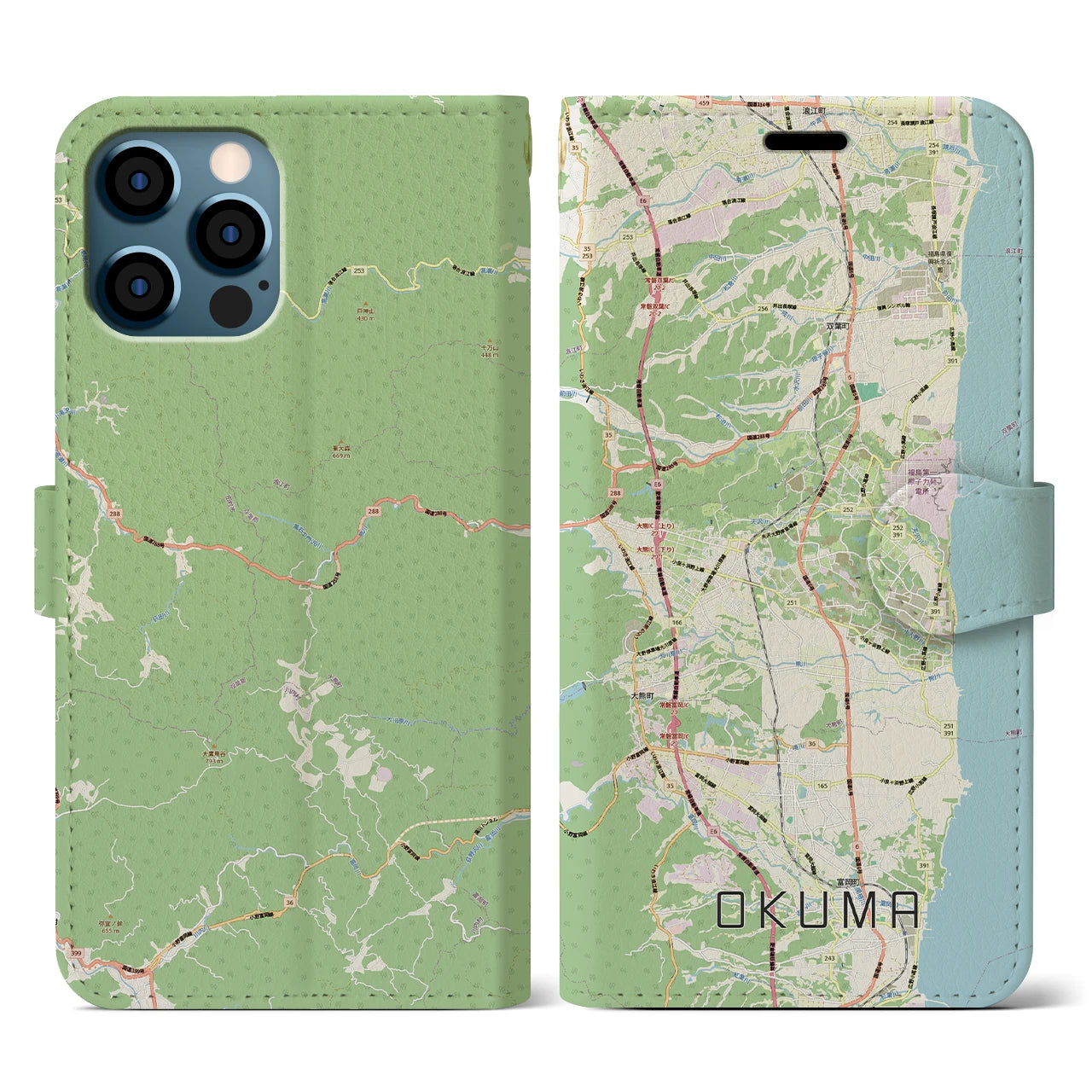 【大熊（福島県）】地図柄iPhoneケース（手帳タイプ）