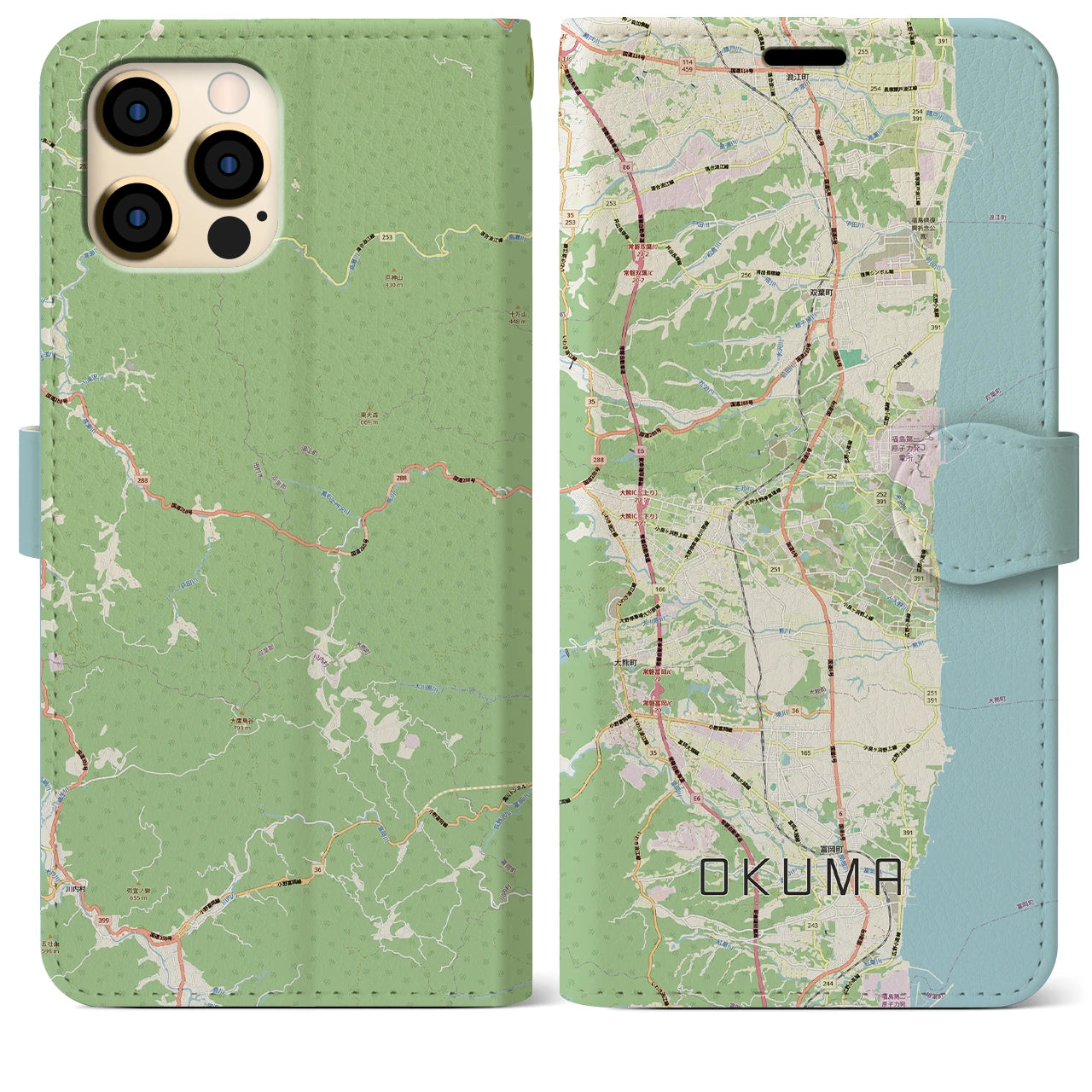 【大熊（福島県）】地図柄iPhoneケース（手帳タイプ）