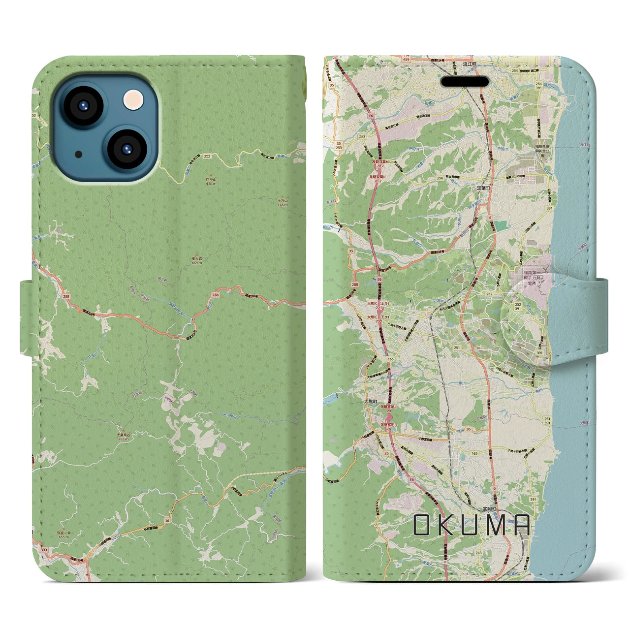【大熊（福島県）】地図柄iPhoneケース（手帳タイプ）