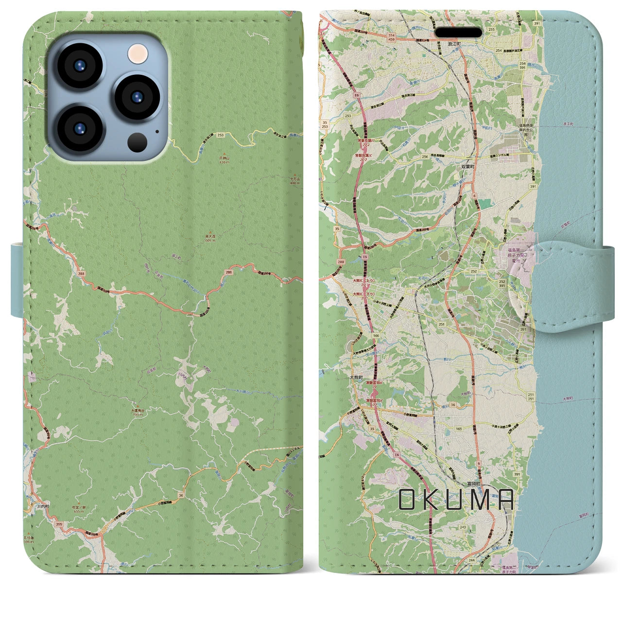 【大熊（福島県）】地図柄iPhoneケース（手帳タイプ）