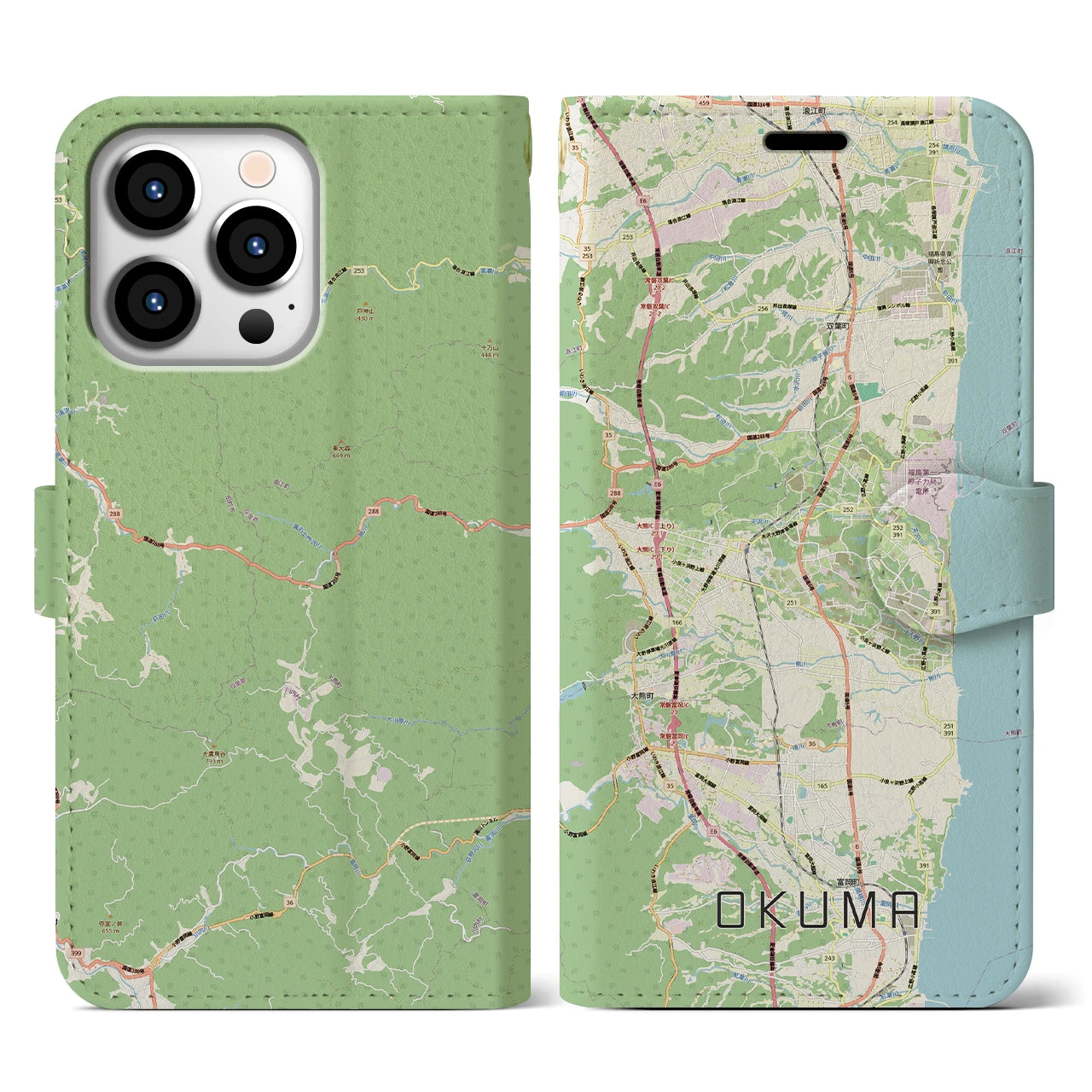 【大熊（福島県）】地図柄iPhoneケース（手帳タイプ）