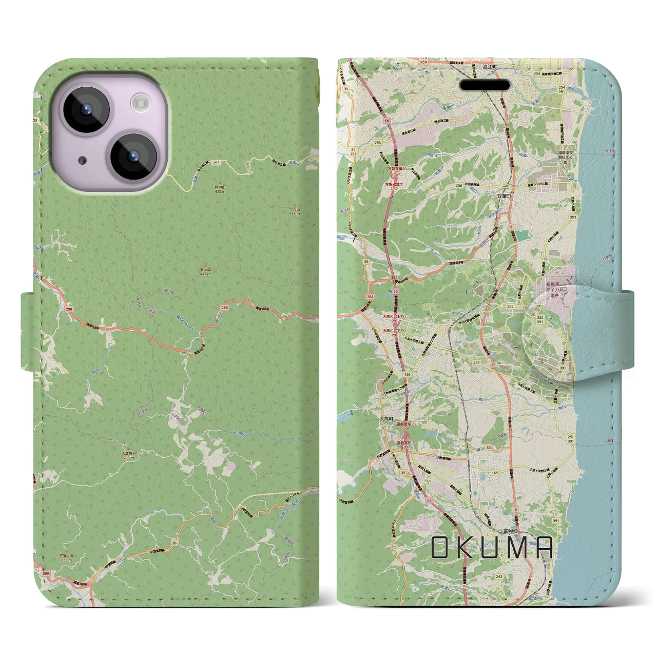 【大熊（福島県）】地図柄iPhoneケース（手帳タイプ）
