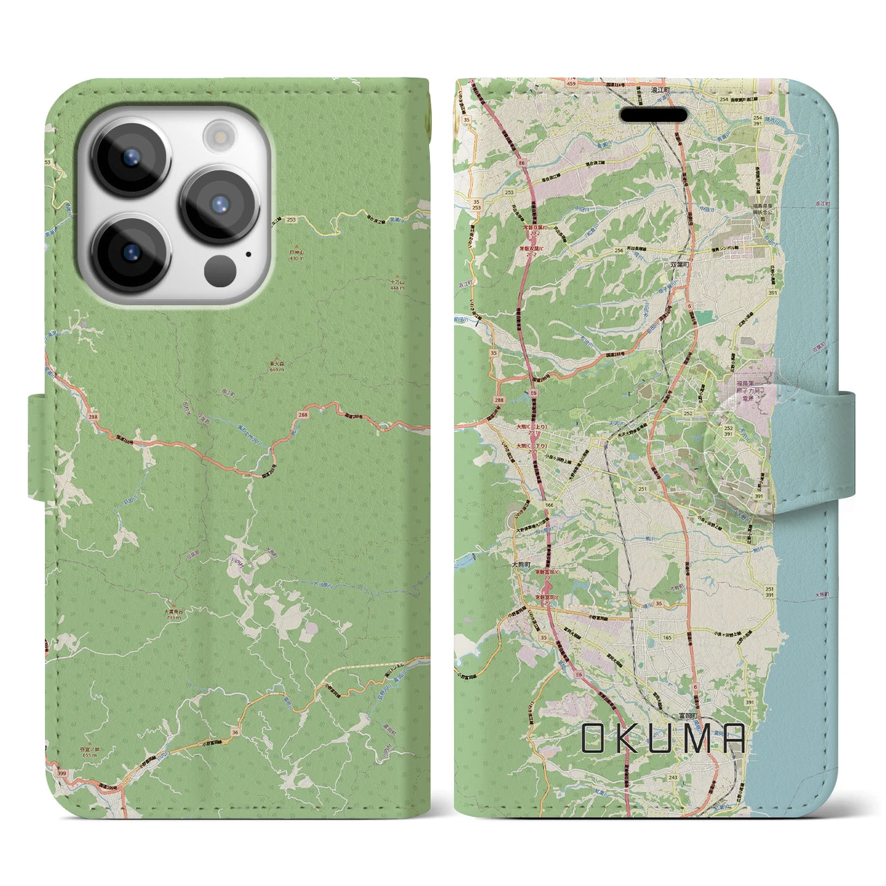 【大熊（福島県）】地図柄iPhoneケース（手帳タイプ）