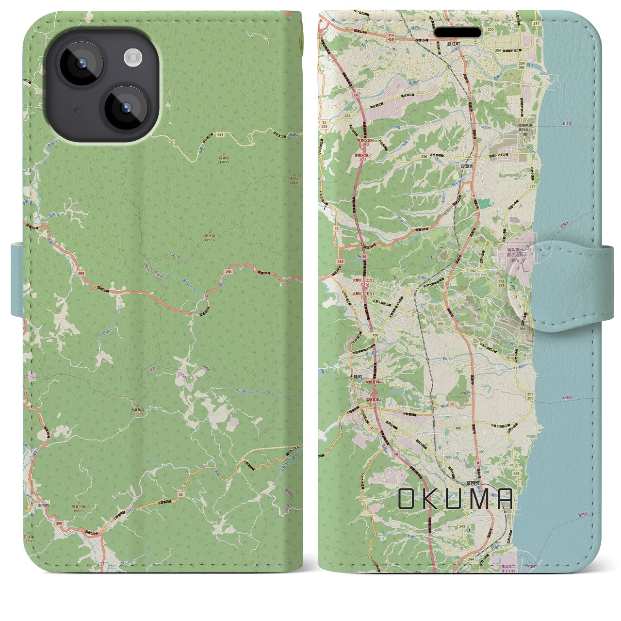 【大熊（福島県）】地図柄iPhoneケース（手帳タイプ）