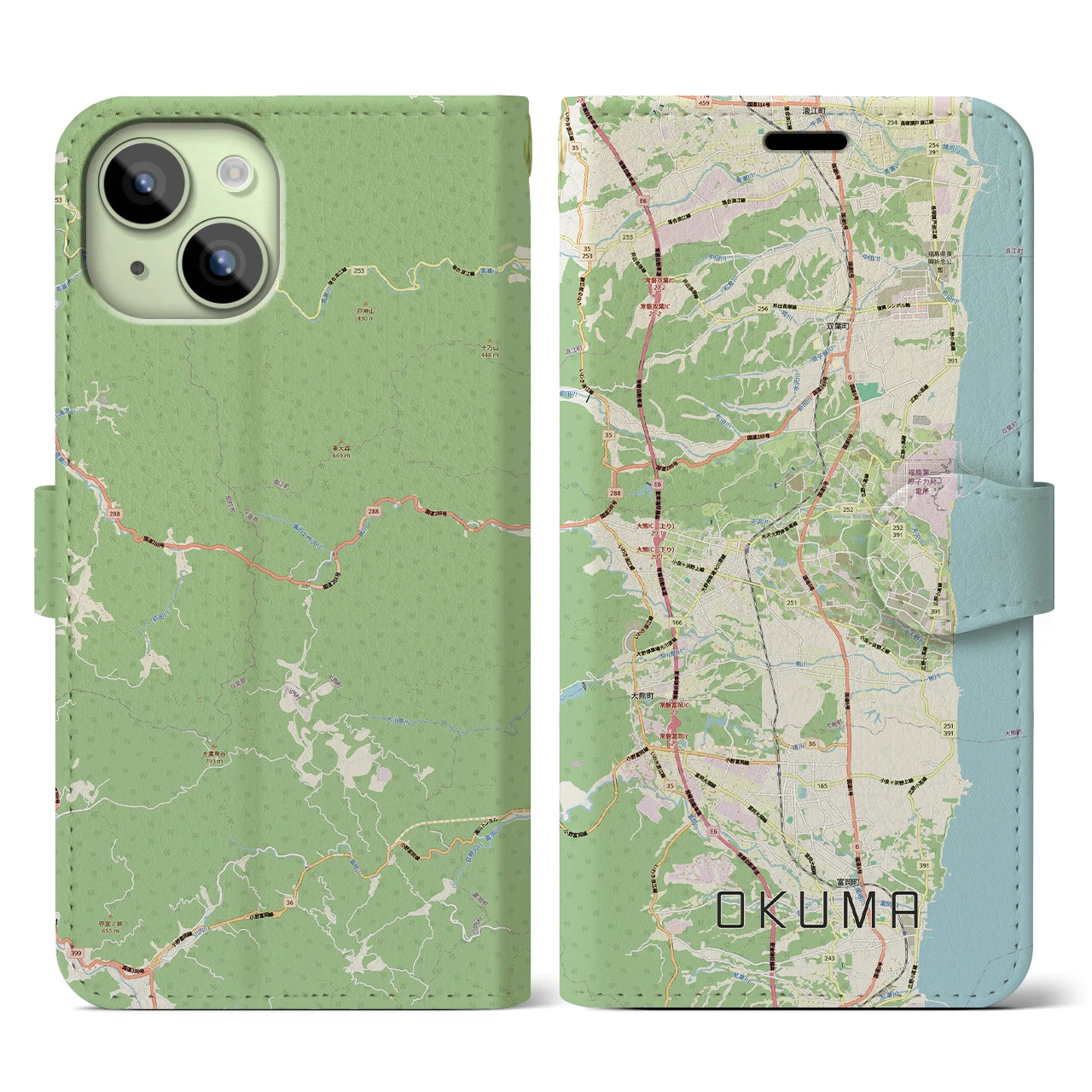 【大熊（福島県）】地図柄iPhoneケース（手帳タイプ）