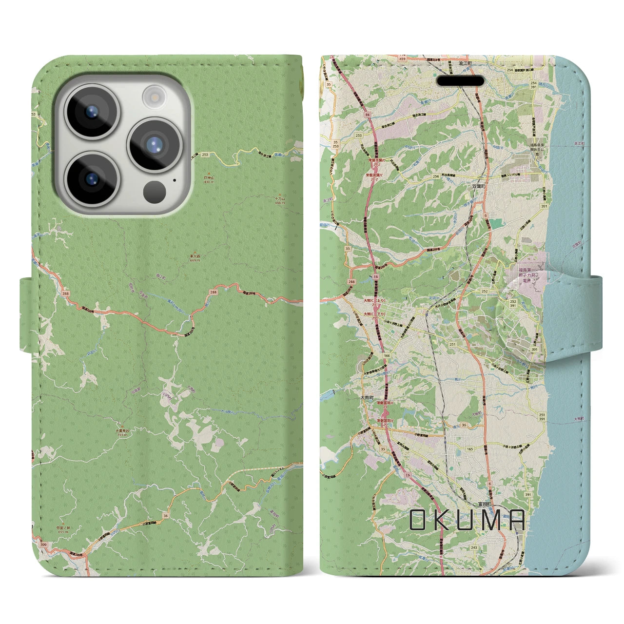 【大熊（福島県）】地図柄iPhoneケース（手帳タイプ）