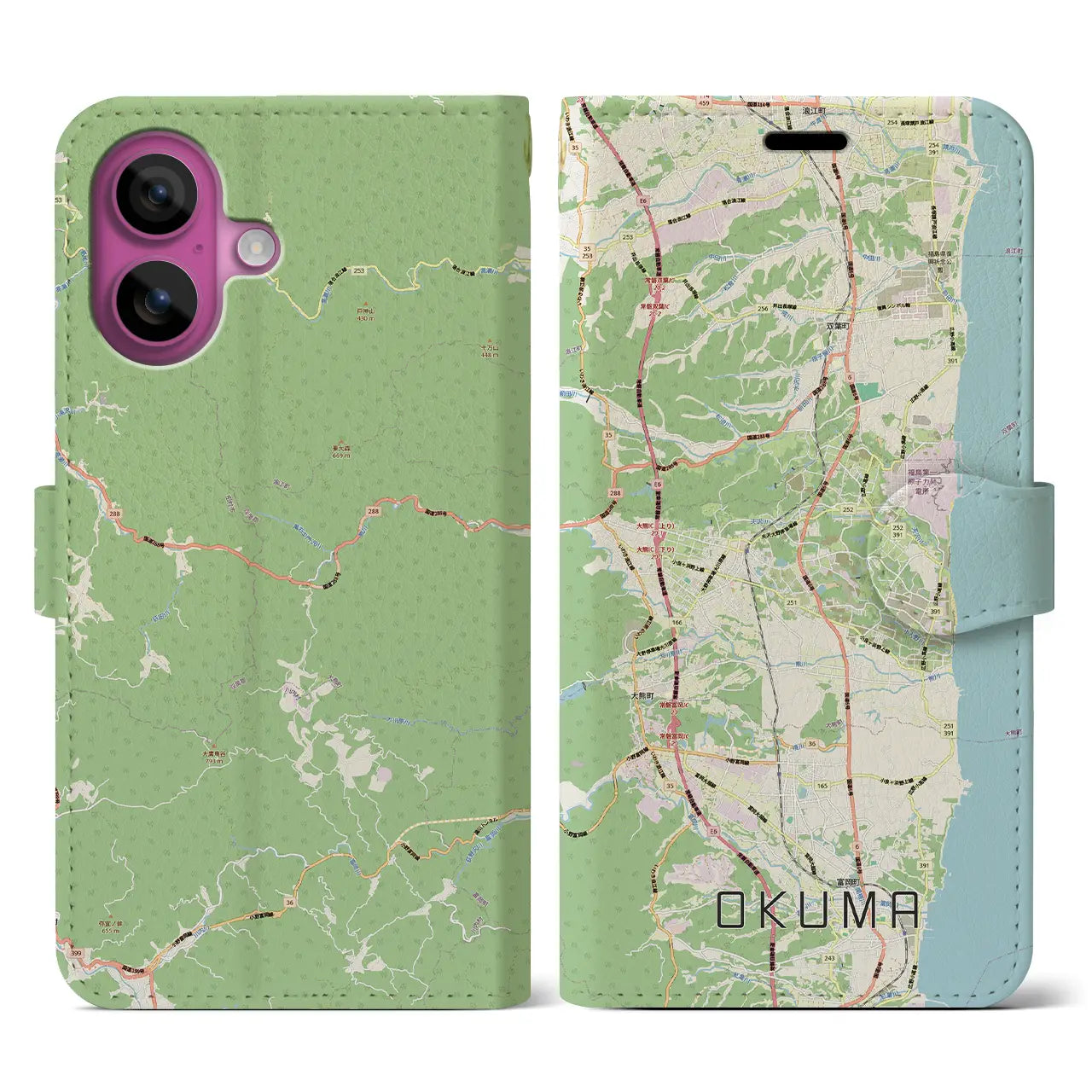 【大熊（福島県）】地図柄iPhoneケース（手帳タイプ）
