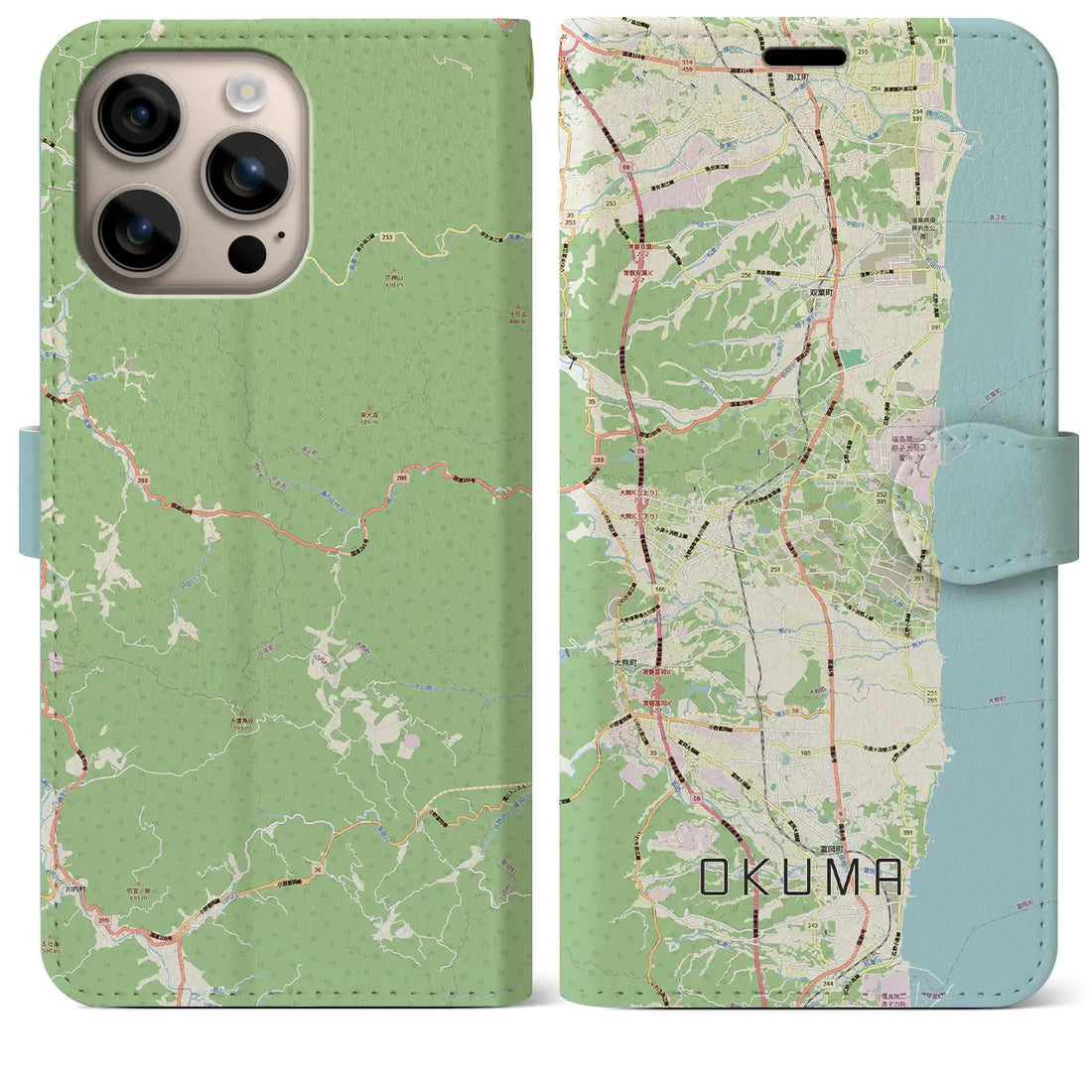 【大熊（福島県）】地図柄iPhoneケース（手帳タイプ）