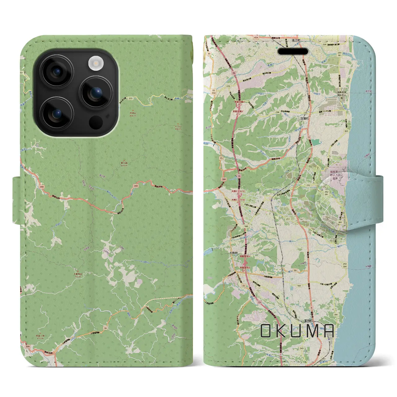 【大熊（福島県）】地図柄iPhoneケース（手帳タイプ）